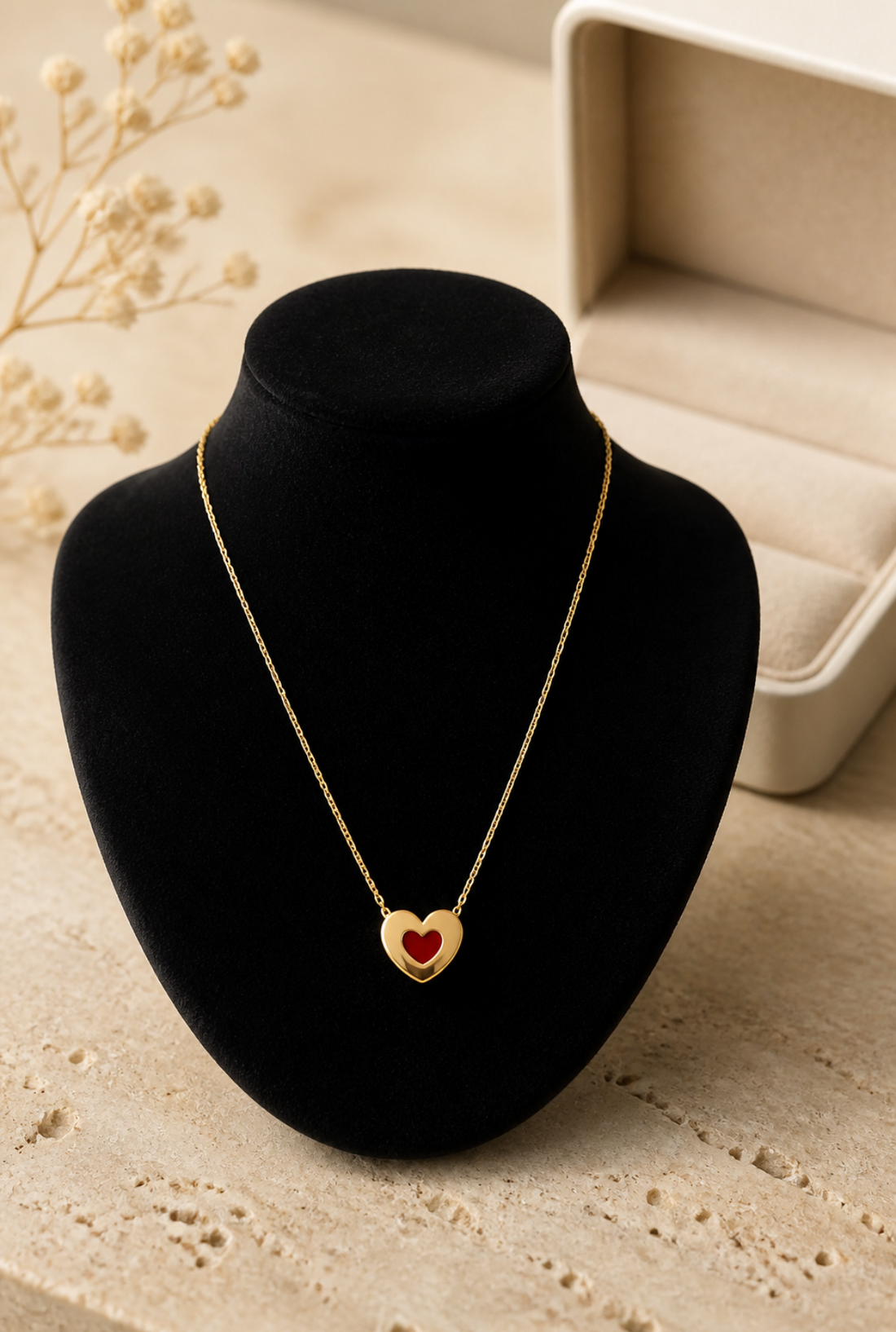 18k SOLID Gold Heart Pendant With Red Enamel 4g(Approx)
