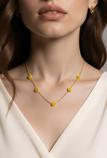 18k Gold Flower Chain Yellow
