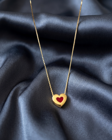 18k SOLID Gold Heart Pendant With Red Enamel 4g(Approx)
