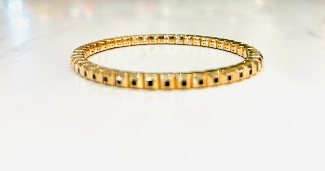 18k Gold Flexible Bracelets With Black Enamel