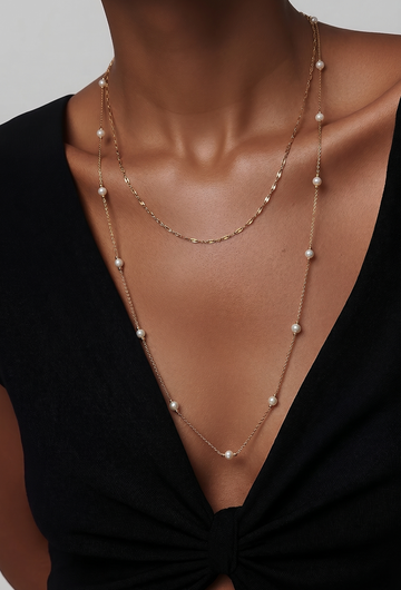18k Gold Long Chain Imitation Pearl