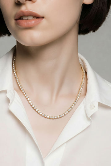 14k Gold Tennis Necklace With Zirconia Stones