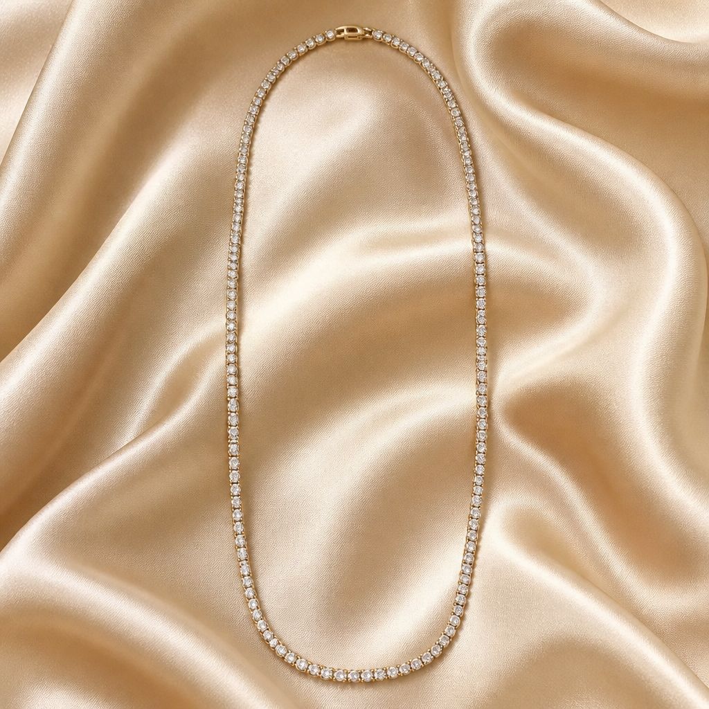 14k Gold Tennis Necklace With Zirconia Stones