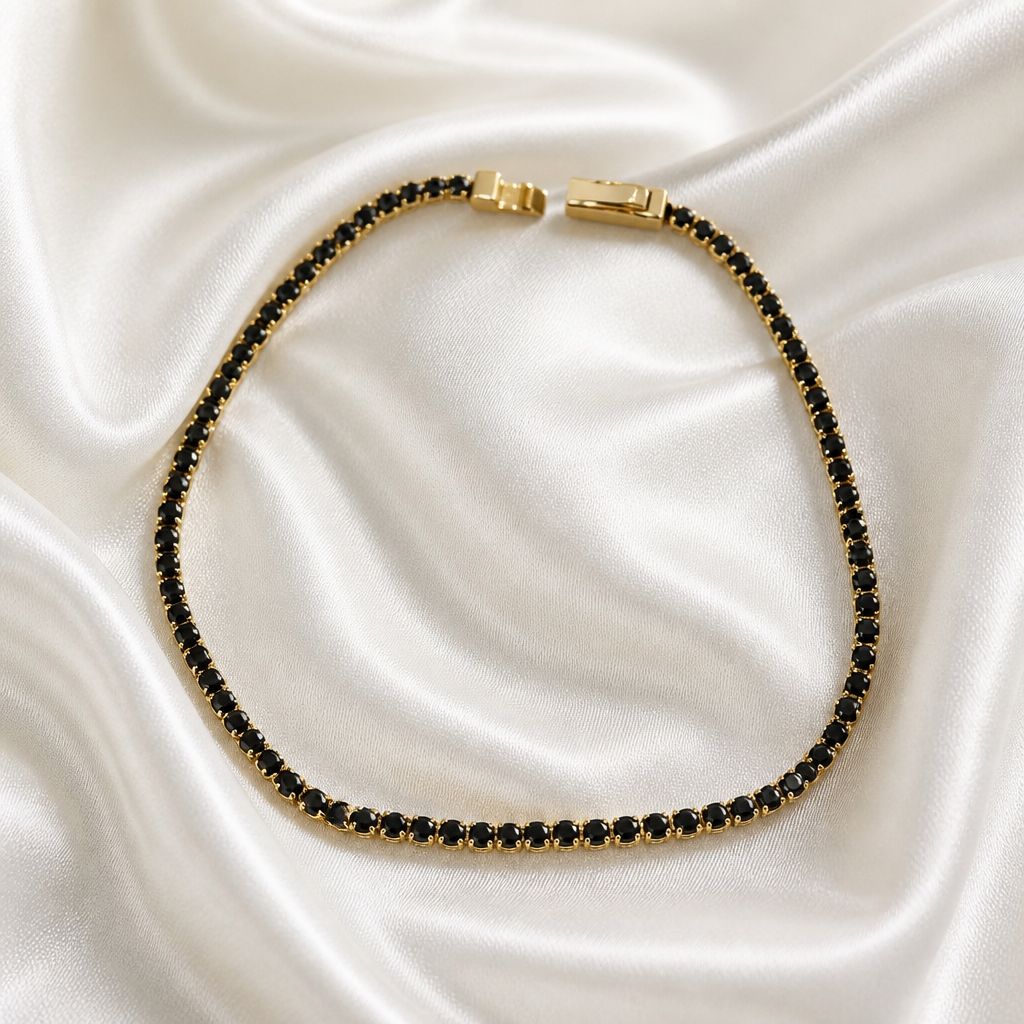14k Gold Tennis Bracelet With Black Zirconia - 3g (Approx)