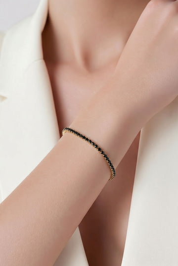 14k Gold Tennis Bracelet With Black Zirconia - 3g (Approx)