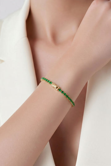 14k Gold Tennis Bracelet With Emerald Green Zirconia - 3g (Approx)