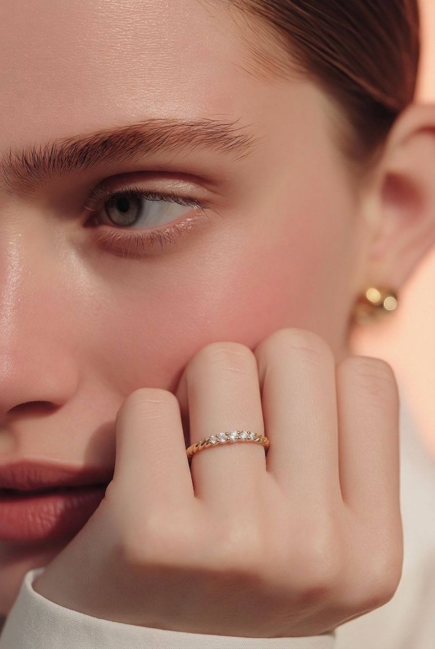 14k Gold Twisted Rope Ring With Zirconia - 2g (Approx)