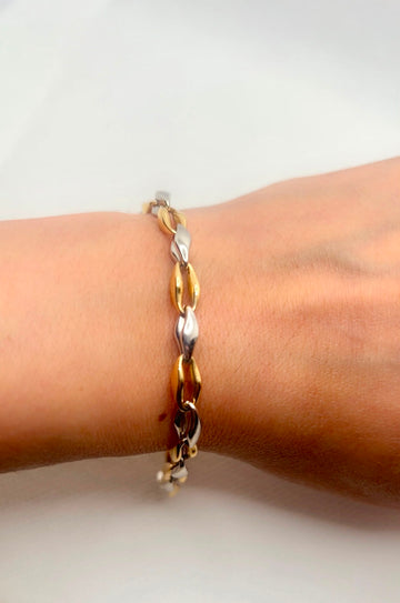 18k Italian Gold Two-Tone Chain Bracelet — 8g (Approx)