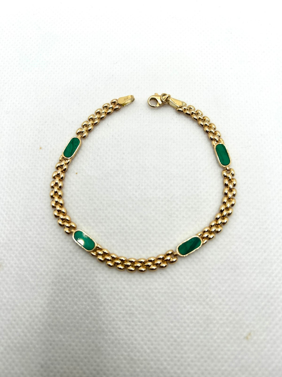 9k Gold Panther Chain Bracelet With Malachite Stations - 5g (Approx)