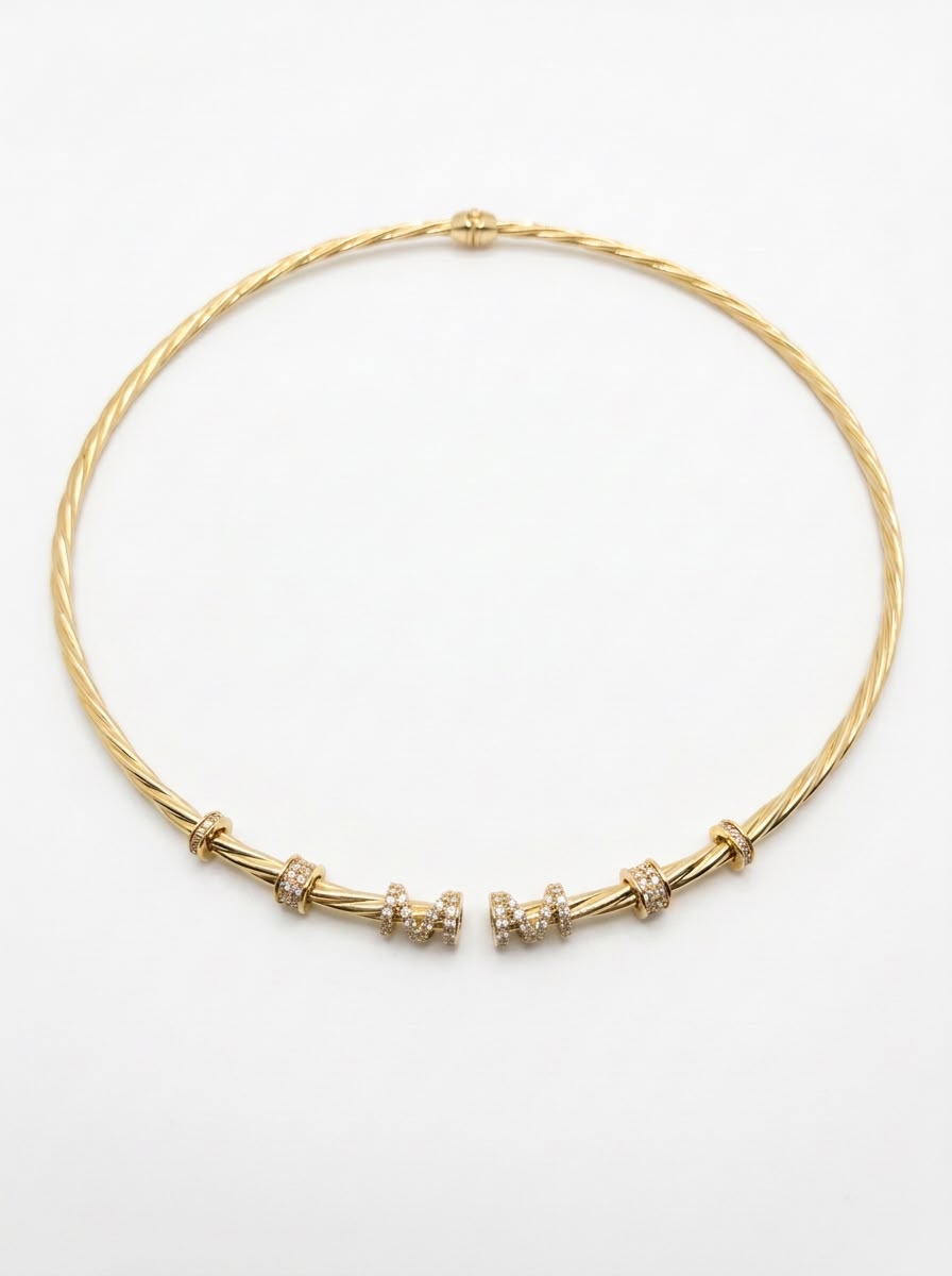 18k Gold Twisted Rope Choker With Pavé Zirconia Letter Charms - 14g (Approx)